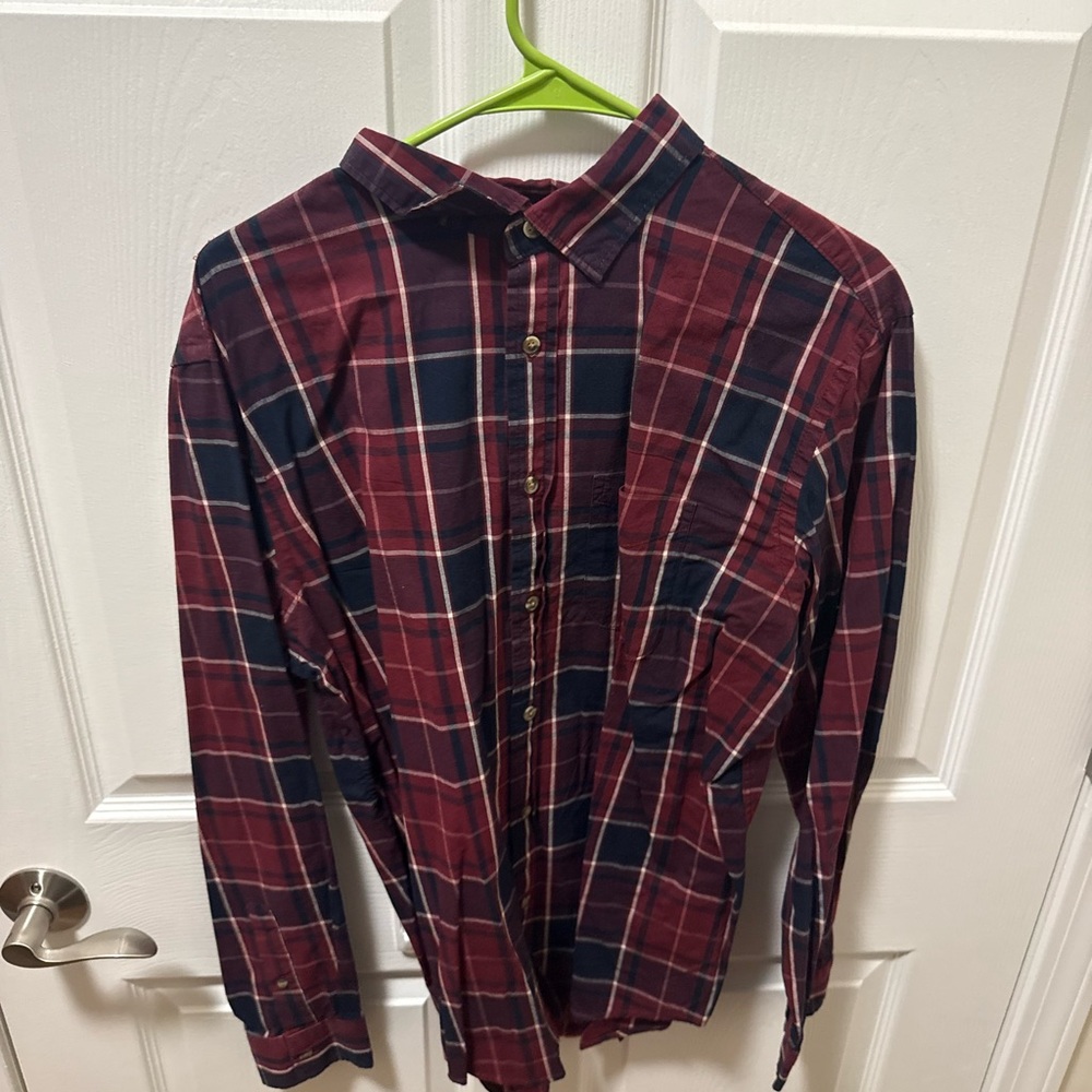 Old Navy Men's Casual Plaid Shirt - Burgundy and Navy